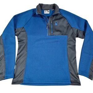Spyder Grid Fleece Quarter‎ Zip Pullover Jacket Medium Blue Gray Performance Ski